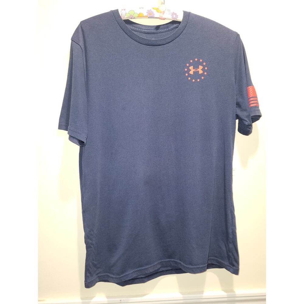 Under Armour Men Shirt M Blue Loose Fit Heatgear Freedom Flag Graphic/110-9